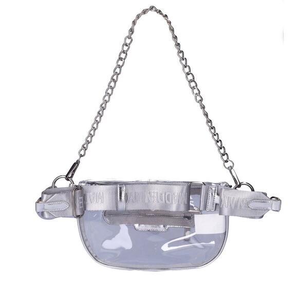 Steve Madden NYC Crossbody Convertible Fanny Pack Bag Clear Silver Pouch - Picture 3 of 5